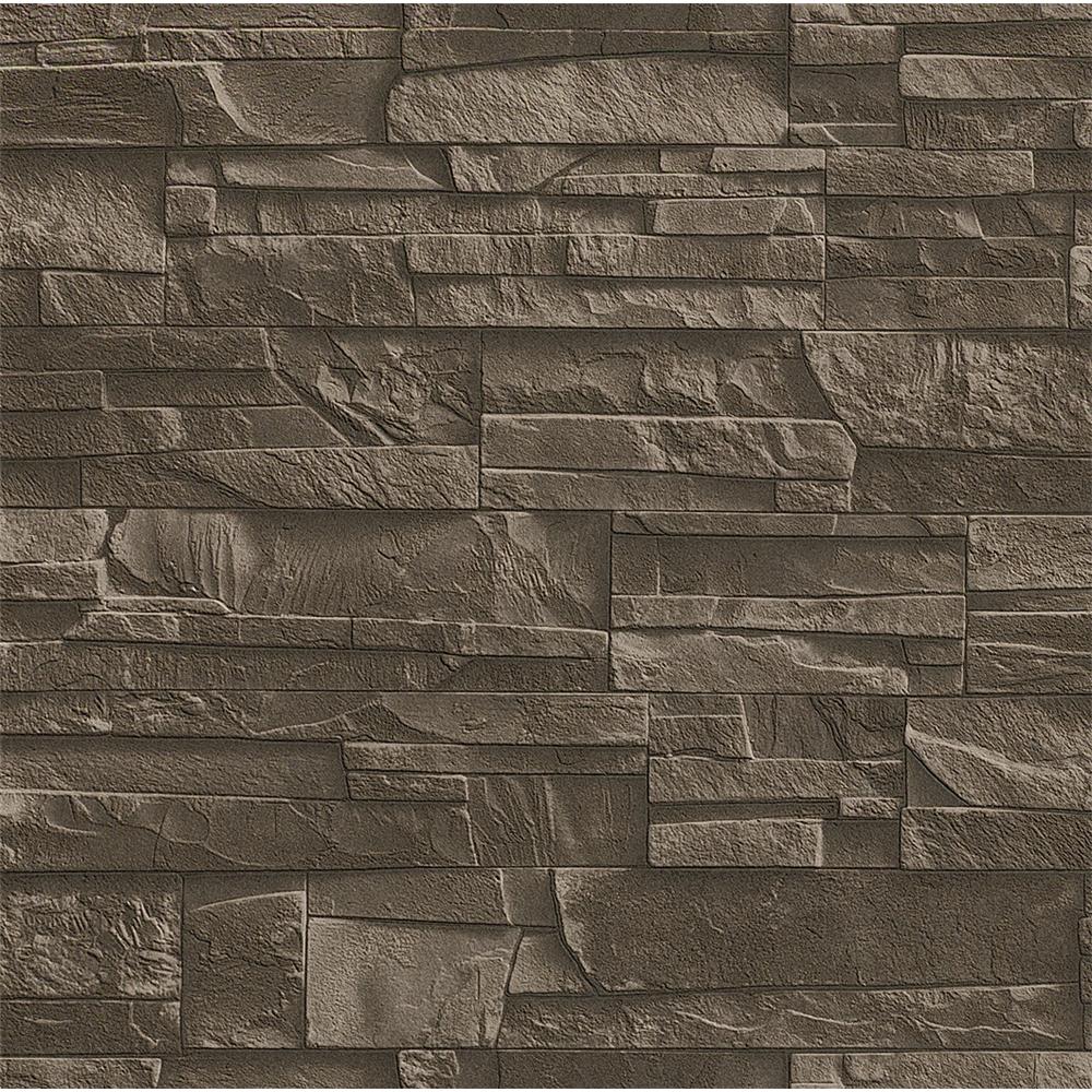 Washington Wallcoverings 475012 Factory II Dark Brown Weathered Stone Wallpaper